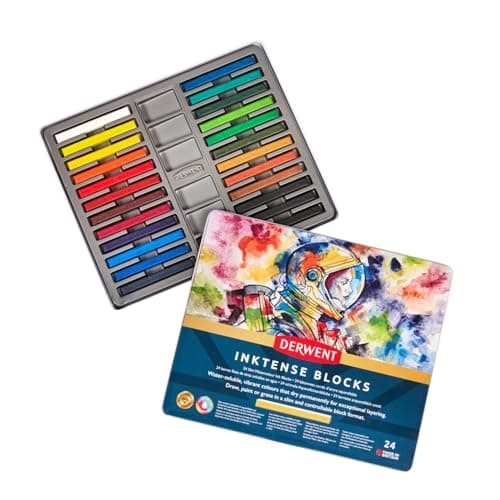 Image of Derwent Inktense Blocks 24 Tin, Set of 24 Water-Colours, 8mm Block, Water-Soluble, Ideal for Drawing, Colouring, Crafts & Painting on Paper & Fabric, Professional Quality (2300443)