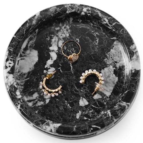 Image of Marble Jewelry Dish 5 Inch Handmade Ring Holder - Stone Tray for Necklace, Earring and Perfume Organizer - Decorative Trinket Dish for Vintage Vanity Decor
