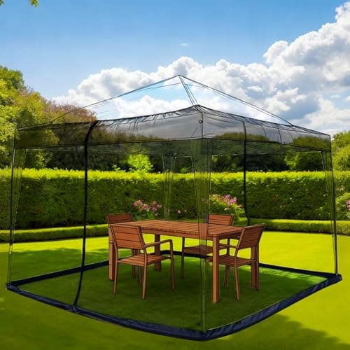 Image of MosquitoNet Gazebo Fly Screen 3 x 3 m: Insect Protection Zip Gazebo Netting Adjustable Pergola Fine Mesh Outdoor Garden Yard Patio Camping (Black, 300 x 300 x 230 cm)