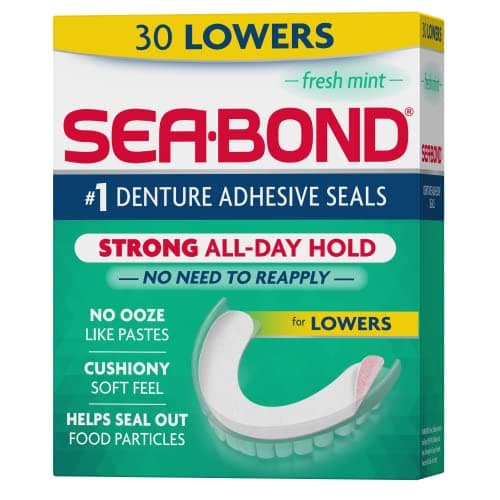 Image of Sea Bond Secure Denture Adhesive Seals, Fresh Mint Lowers, 30 Count