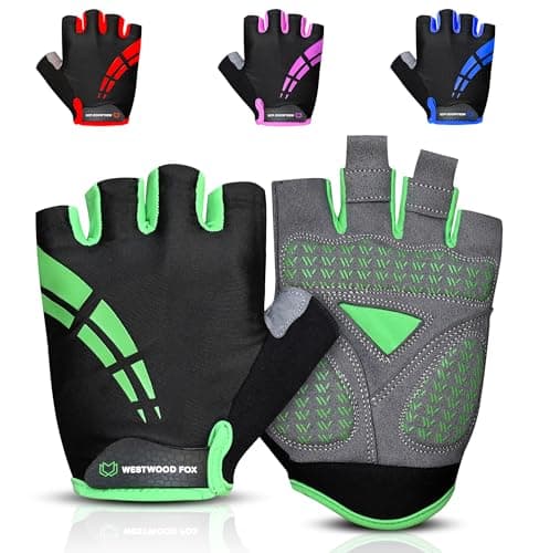 Image of WESTWOOD FOX Cycling Gloves for Men Women,Half Finger Unisex Gel Padded Anti-Slip Mountain Bike Gloves, Breathable Shock Absorption Grip Palm Bicycle Summer Riding MTB Bike Gloves (GREEN, XL)