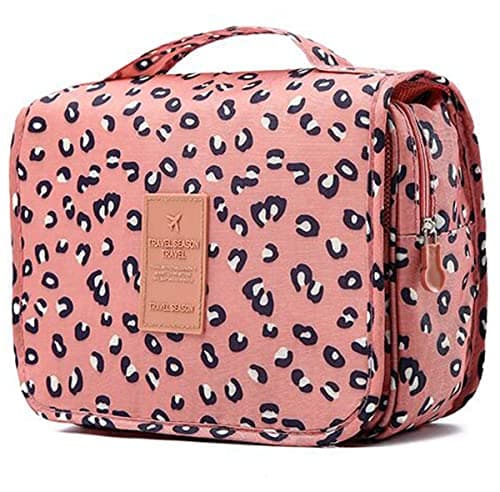 Image of Travel Toiletry bag, Hanging Toiletries Wash Bag Makeup Cosmetic Organizer Bags for Women Girls Kids Waterproof Foldable (Leopard Print)