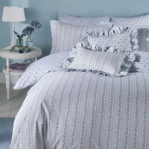 Image of Ashley Wilde Cath Kidston Ticking Stripe Blue Striped 100% Cotton Duvet Cover Set (Double Duvet Cover Set 200cm x 200cm)