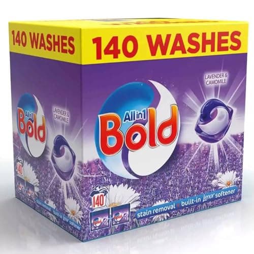 Image of Bold All-in-1 PODS Washing Liquid Laundry Detergent Capsules, 140 Washes, 3.72 Kg Power Pack, Stain Remover For Clothes, Lavender and Camomile Scent