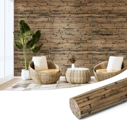 Image of Art3d Natural Bamboo Wall Panel for Interior Wall Decor, Renewable Pole Wrap Wainscoting Paneling for Wall Ceiling Furniture Cabinet Office, 12 x 96 Inch - Dark Burned