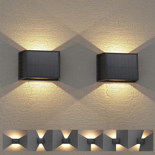 Image of T-SUN Solar Fence Lights Outdoor Garden,IP65 Waterproof Solar Wall Light Outdoor,3000K Warm White,Adjustable Beam Angle,Auto On/Off Sensor Garden Fence Lights for Outside Patio Deck Decorations,2-Pack