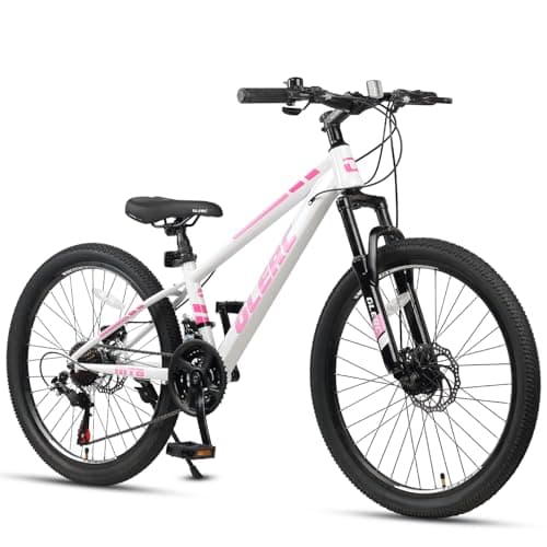 Image of Glerc Skyline Kids Mountain Bike for boys/girls, 24 inch kids bike for 10 11 12 13 14 15 16 17 18 years teenagers, 21 speed bike with front suspension & disc brakes & sturdy frame,Pink