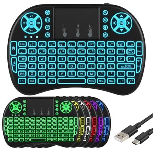 Image of Mini Wireless Keyboard with Touchpad & 7 Colors Backlit, 2.4GHz Bluetooth Multi-media Keyboard Rechargeable Portable Keyboards with USB Receiver for PC Smart TV Box Laptop Android HTPC Remote Control