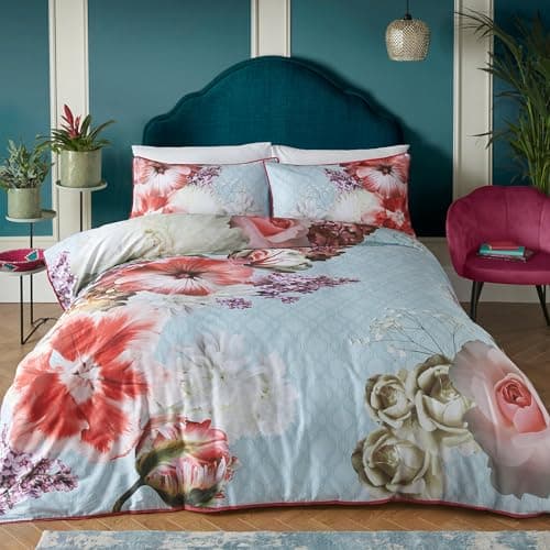 Image of Laurence Llewelyn-Bowen - Royal Floral Duvet Cover - King Bedding Size (230 x 220cm) - Soft 100% Cotton - 2 Pillowcases - Luxury Bedding Set with Flowers - Blue Floral Duvet Cover - Mayfair Lady