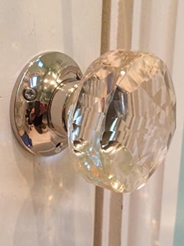 Image of Chattels Beautiful Pair of Large Diamond Shaped Clear Real Glass Nickel Plated Brass Mortice Door Knobs Pull Handles,Vintage, FRS-N