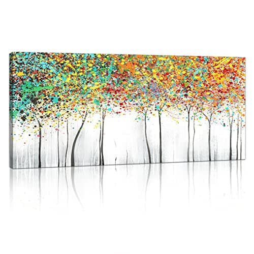 Image of FajerminArt Wooden Frame Canvas Wall Art Abstract Colorful Tree Blossom Pictures Painting on Canvas Prints Poster for Living Room Bedroom Bathroom Wall Decor Ready To Hang 20" x 48"/ 120cm x 50cm