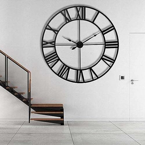 Image of M.J COMFY-LIFE 15.75in-40CM Vintage Metal Wall Clock, Silent Non-Ticking Roman Numerals Clock for Living Room, Bedroom, Kitchen, Office, and Outdoor Decor (Black)