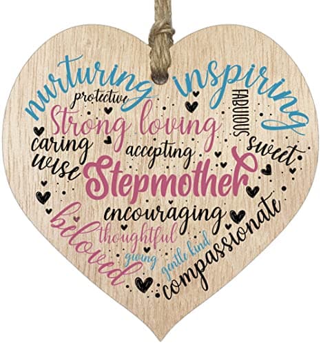 Image of Step Mum Birthday Gifts Wooden Heart Plaque, Light Wood Sign, Mothers Day Gifts for Her, Worlds Best Step Mum Hanging Wood Heart, Stepmum Mother, Presents For Stepmum on Her Birthday