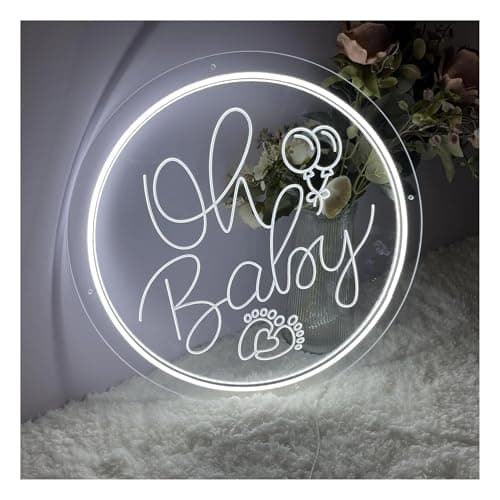 Image of Sign Lamp 12 Colors Oh Baby Neon Sign Carve Personlity Lights for Wedding Room Aesthetic Wall Decoration Lamps 35cmх35cm(Blue)