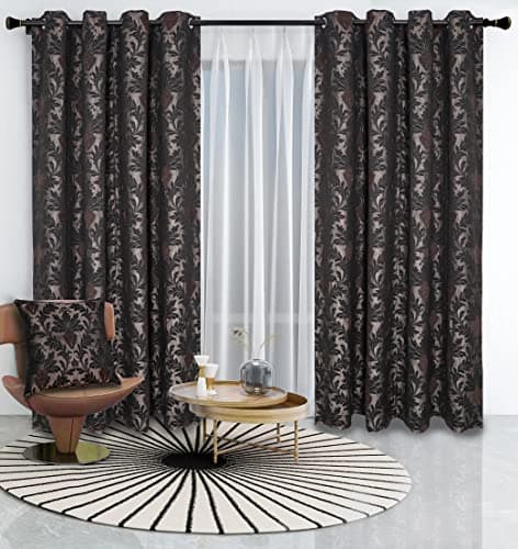 Image of PRIME LINENS Richmond Curtains for Living Room Ring Top Jacquard Fully Lined Modern Panels Eyelet Curtain for Bedroom with Tie Backs (Choco/Brown, 90" x 90")