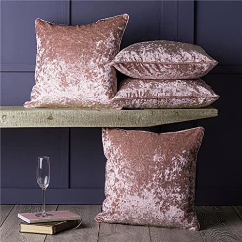 Image of Red Rainbow 4 Pack Cushion Covers Crushed Velvet Blush Pink 18 inch 45 cm Square with Piped edges