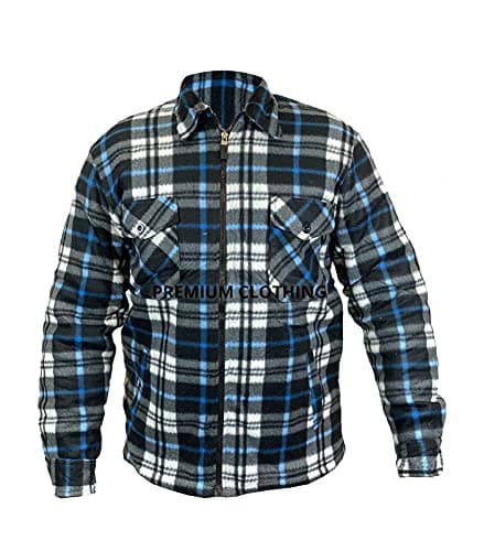 Image of look now Mens quilted Fleece Lined shirt LUMBERJACKETS Work Flannel Jacket Warm Gift Jacket (MM - Black/Blue, 3XL)