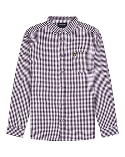Image of Lyle & Scott Men's LS Slim Fit Gingham Shirt Slim Fit Long Sleeve Casual Shirt, Red (Burgandy/White Z651), Small (Manufacturer Size:S)