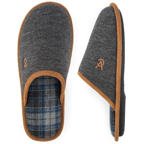 Image of VeraCosy Men's Knitted Scottish Slippers with Soft Memory Foam Non Slip Indoor Rubber Sole Black, 10/11 UK