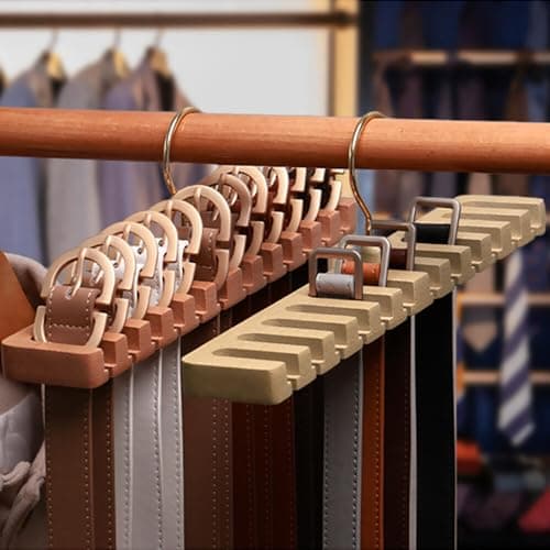 Image of GmeDhc 1Pcs Belt Hanger for Wardrobe, Wooden Belt Storage Rack, Belt Organizer Tie and Belt Hanger, Space Saving Hanging Holder Hook for Belt Tie Scarf
