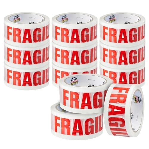 Image of Double Dragon Extra Thick Fragile Printed Tape – 48mm wide, 66m long (Pack of 12) | Tear-Resistant, High-Tack & Long-Lasting | Ideal for Packing, Moving, Shipping, Labelling | Fits Dispensers etc