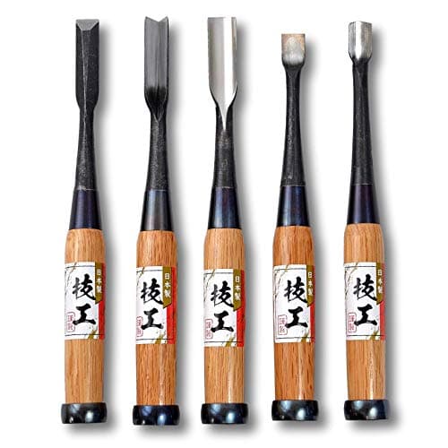 Image of KAKURI Gouge Chisel Set 5 Pieces Japanese Curved and Bent Nomi, Professional Heavy Duty Wood Carving Tool, Made in Japan