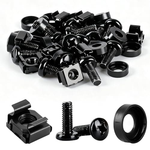 Image of 30 Packs M6 Cage Nuts and Bolts, Rack Mount Screws and Washers Set, Server Rack Screws Nuts and Washers for Audio Racks Patch Panel Network Cabinet Routers Shelves (Black)