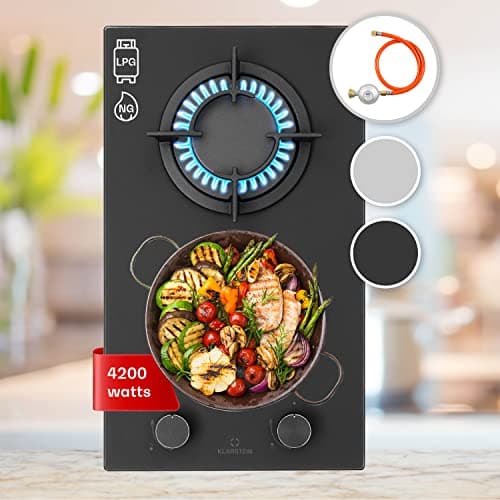 Image of Klarstein Gas & Cooker, 2 Burners Electric Hob, 4200W Built-in Two Ring Stovetop, Campervan Stoves, Stainless Steel Glass Top Wok Burner