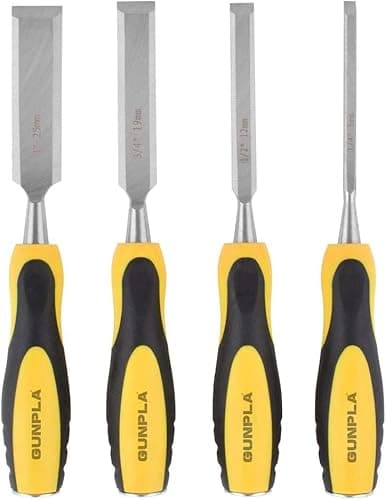 Image of Gunpla 4 Pieces Wood Chisel Set Woodworking Carving Heavy Duty Hand Tools 1/4", 1/2", 3/4" and 1" (6mm, 12mm,19mm, 25mm) with Soft-Grip Handles