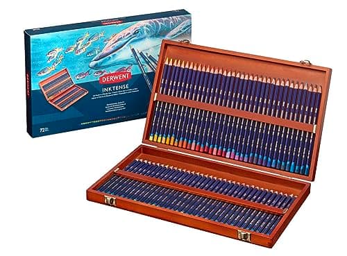 Image of Derwent Inktense Permanent Watercolour Pencils, Set of 72 in a Wooden Gift Box, 4mm Premium Core, Water-Soluble, Ideal for Colouring, Painting and Crafting, Professional Quality (2301844)