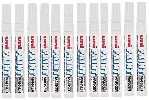 Image of Uni Coloured Medium (2.2-2.8mm) PX-20 White Oil Paint Marker Pen Metal Glass Wood Plastic Stone Outdoor Bullet Nib Tip (Pack Of 12)