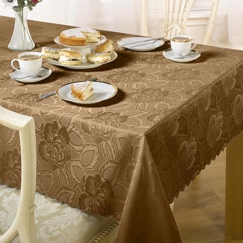 Image of Emma Barclay Damask Rose - Jacquard Table Cloth in Chocolate - 60x84 (152x213cm)