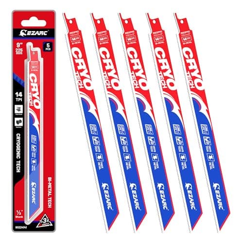 Image of EZARC Reciprocating Saw Blades 225mm 14TPI, Bi-Metal Saw Blades with Cryo Tech, Sabre Saw Blades for Heavy Metal Cutting 5-Piece R622PMZ