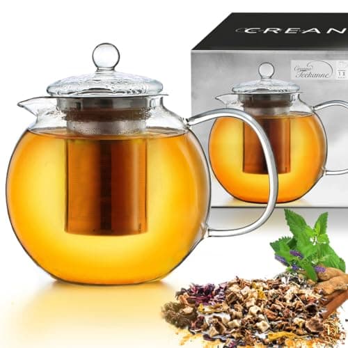 Image of Creano Glass Teapot 0.85L with Stainless Steel Filter & Glass Lid – Luxurious Hand-Blown Borosilicate Tea Maker – Anti-Drip Spout & Heat-Resistant – Small Teapot
