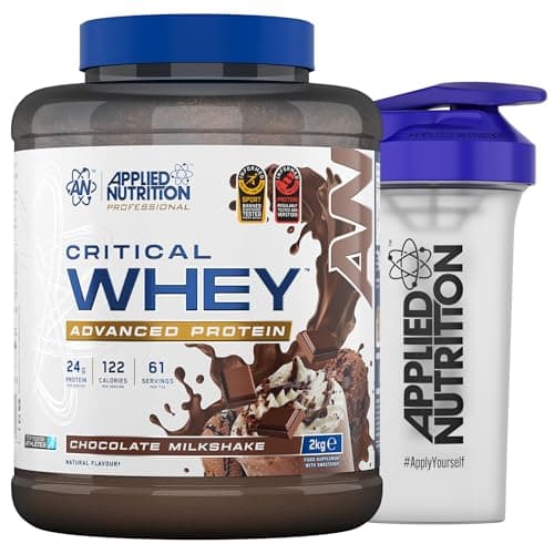 Image of Applied Nutrition Critical Whey Protein Powder 2kg + Plastic Shaker - High Protein Powder, Muscle Building Supplement with BCAAs & Glutamine (2kg - 61 Servings) (Chocolate Milkshake)