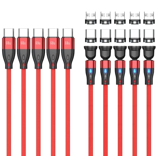 Image of Magnetic Charging Cable (5 Pack,0.5m+1m+1m+2m+2m) USB C to USB C/Micro USB Magnetic Charger Cable PD 60W Quick Charge 540° Rotation 2-in-1 Magnet USB Cable for Micro USB Type C Smartphone Laptop