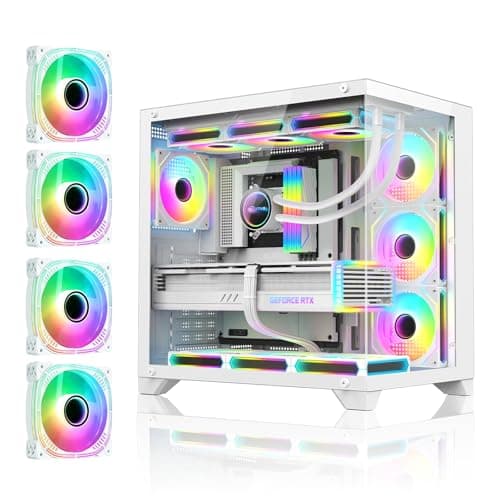 Image of White PC Case with 120mm*4 ARGB Fans Pre-Installed, Full Tower Dual Chamber Tempered Glass Computer Desktop Chassis for Gaming, Support Dual 360mm Radiator/ATX Back-Insert/Ready for NVIDIA 50S