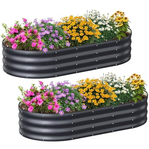 Image of Ergohortus Raised Beds for Garden, Set of 2 Galvanised Garden Planters Box Outdoor, 180x90x30cm Metal Raised Garden Bed for Vegetables, Fruits, Flowers