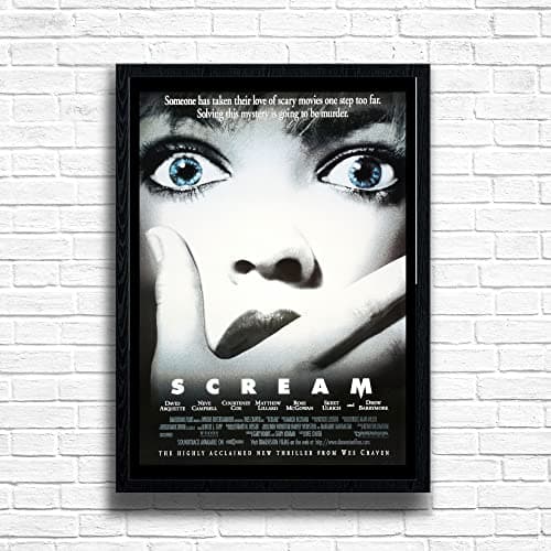 Image of Scream, 90s Movie Print Vintage Nostalgic Film Poster, A4 and A3 Size Frame Options Available,Great Home, Pub, Café, Bar Decoration Wall Art Print, House gift for movie lovers (A4 Framed (Black))