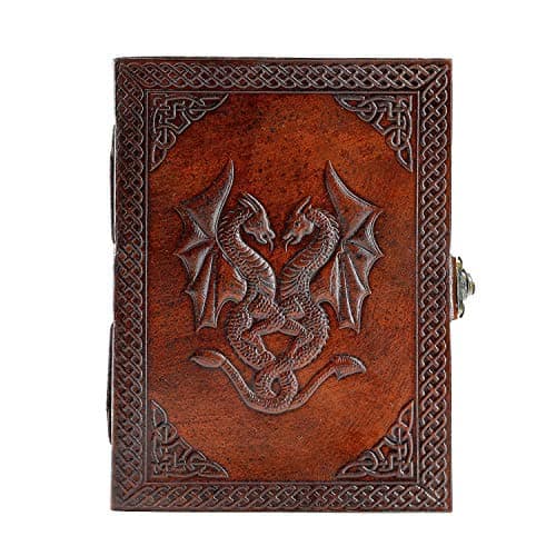 Image of Handmade Leather Double Dragon Journal/Writing Notebook Diary/Bound Daily Notepad for Men & Women Unlined Paper Medium, Writing pad Gift for Artist, Sketch (7 x 5, Brown)