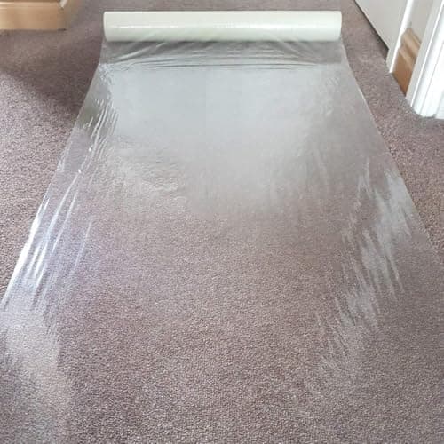 Image of WINSOME 60 Micron Clear Carpet Protector Film Self Adhesive Roll Temporary Protecting Water Resistant Floor Dust Sheet Cover | 50m x 60cm Roll