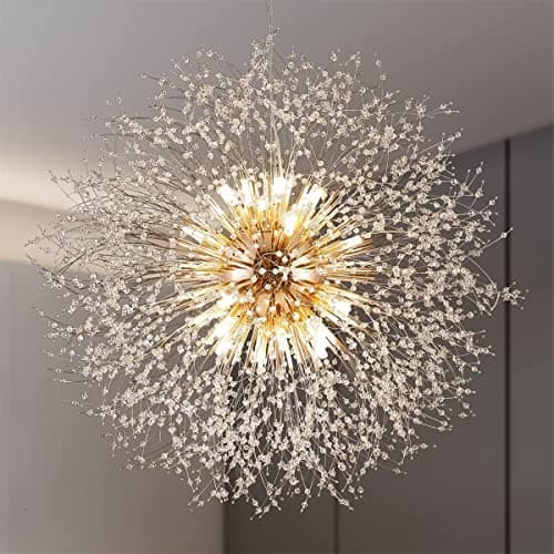 Image of EFPD Gold Dandelion Pendant Light Fitting, 24 Lights - 40" Diameter, LED G9 Bulbs Included, Oversized Large Hanging Pendant Light Fitting