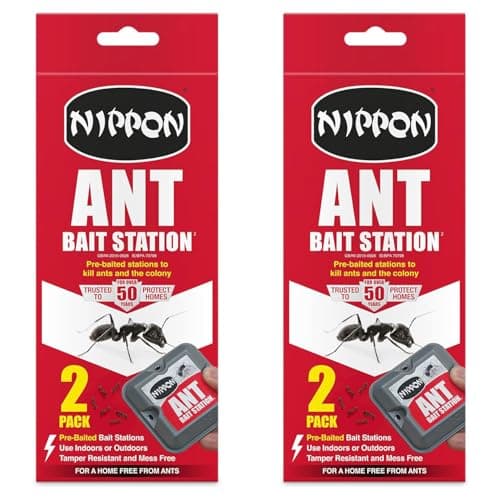 Image of Nippon Ant Bait Station Twin Pack x 2, Comes as 4 Pre-Baited Stations, Indoor and Outdoor Ant Killer, Tamper Resistant & Mess Free, Destroys Colony