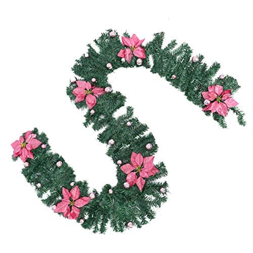 Image of OurLeeme 9FT/2.7M Christmas Garland Decorations, Artificial Wreaths Christmas Vine LED Lights Garlands String Lights, Decorations for Stairs Fireplace Door Xmas Trees Home Holiday, Pink