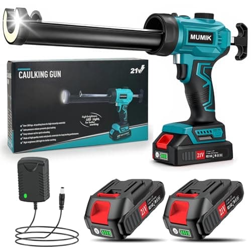 Image of MUMIK Electric Caulking Gun, Cordless Silicone Gun Applicator with 2X2000mAh-Batteries, Led Light, Unlimited Speed Adjustment, Anti-Drip Sealant Gun for 300ml Cartridges
