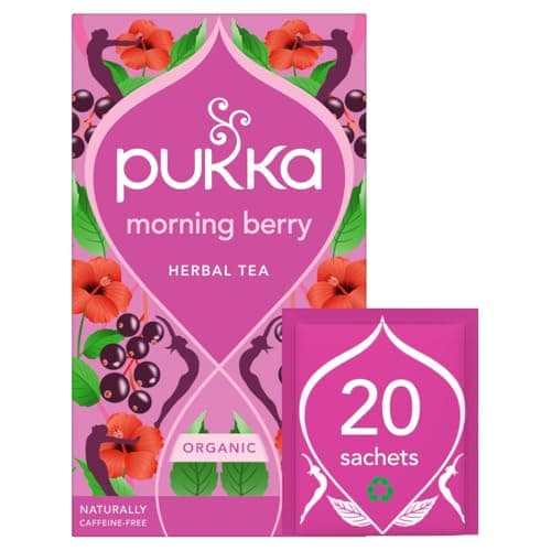 Image of Pukka Herbs | Morning Berry Organic Herbal Tea Box | Infused With Blackcurrant, Blackberry & Spearmint | Perfect For Bright Energy | Caffeine Free | 20 Plant Based Biodegradable Tea Bags