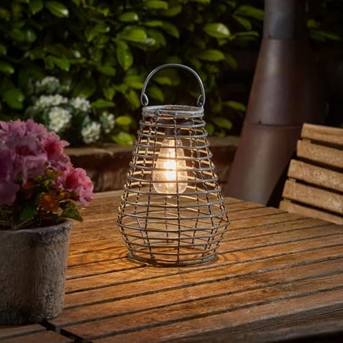 Image of Smart Solar Maris Rattan Solar Powered LED Lantern - Slate