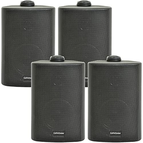Image of (2 PAIR) 4x 5.25” 90W Black Outdoor Rated Speakers *Wall Mounting HiFi Brackets Included* 8Ohm & 100V Perfect for Outside Garden Parties, Rain & Weatherproof IP54 Passive Cabinet - Loops