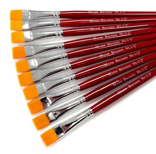 Image of Major Brushes Orange Flat Synthetic Sable Brushes 1/2" (13mm) - Set of 10