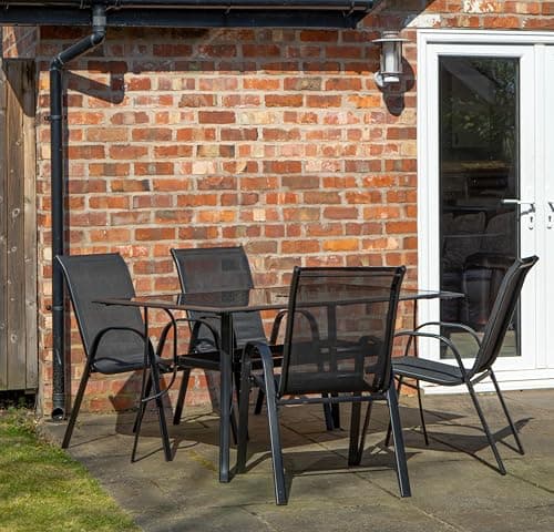Image of Samuel ALEXANDER Outdoor 4 Person Rectangular Glass Top Garden Dining Table Chairs Set